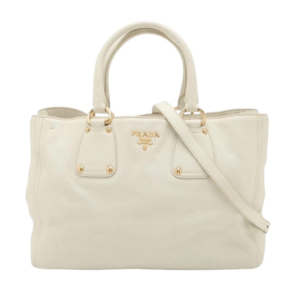 ✨🛍️ Prada White Leather Vitello Daino Shoulder Bag